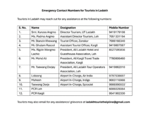 Emergency contacts for tourists issued in Ladakh
