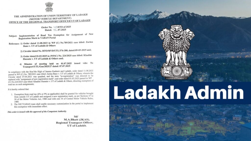 Ladakh exempts road tax for vehicles brought from outside UT