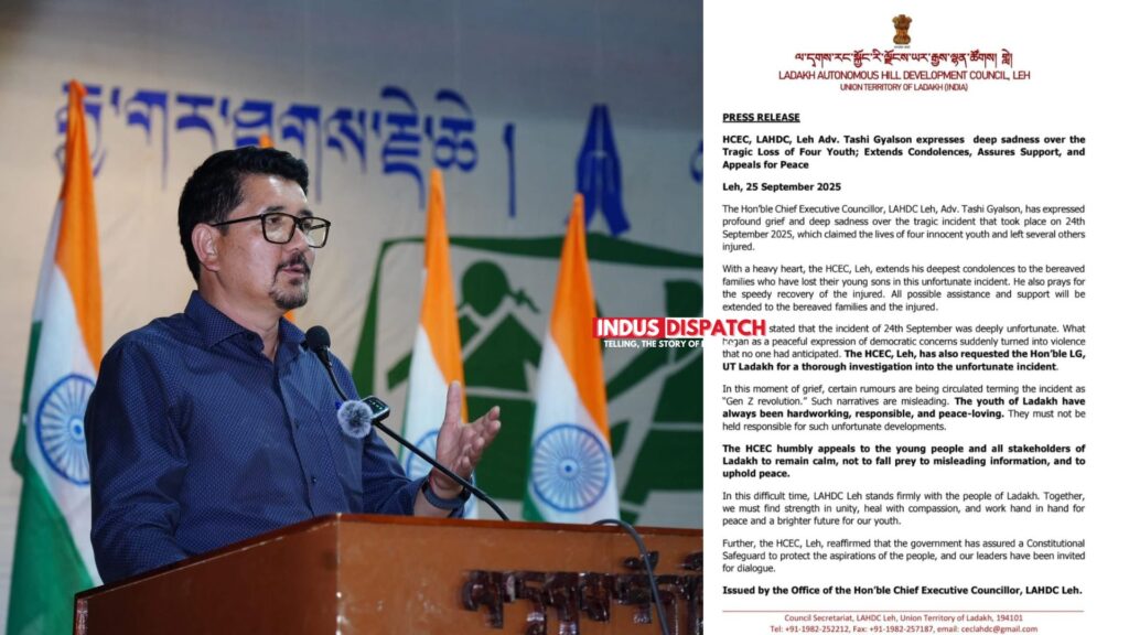 CEC Tashi appeals for peace, calls LG for investigation into Sept 24 incident