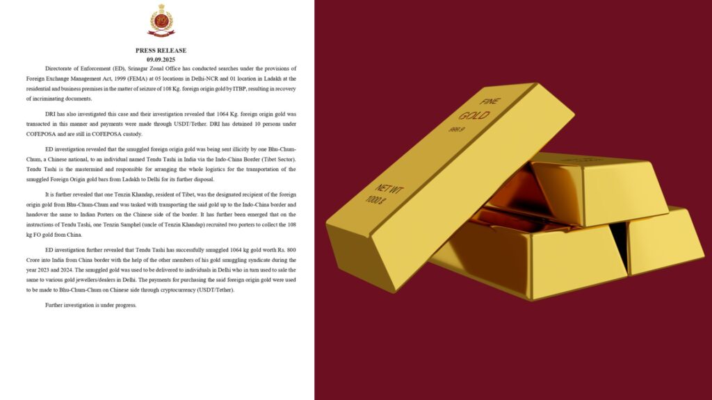 Over 1,000 kg Gold Smuggled into Ladakh from China in 2 Years: ED Uncovers ₹800 Crore Nexus