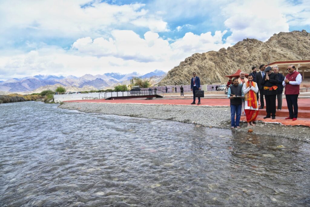 Vice President visits Sindhu River Projects, Pashmina farm in Ladakh; hails sustainable development push
