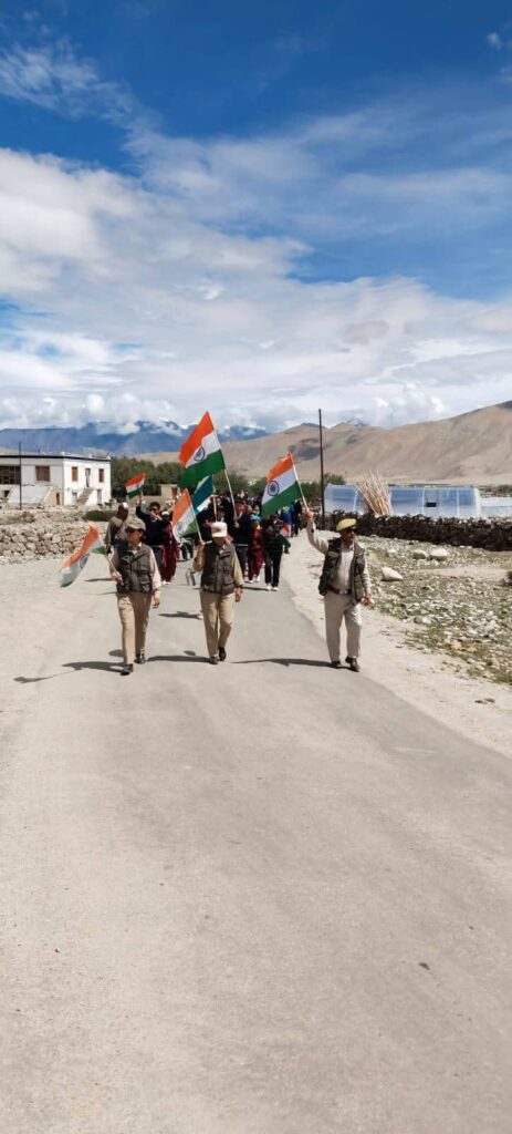Patriotic Spirit Soars in Chushul as Police, Students Join Har Ghar Tiranga Rally